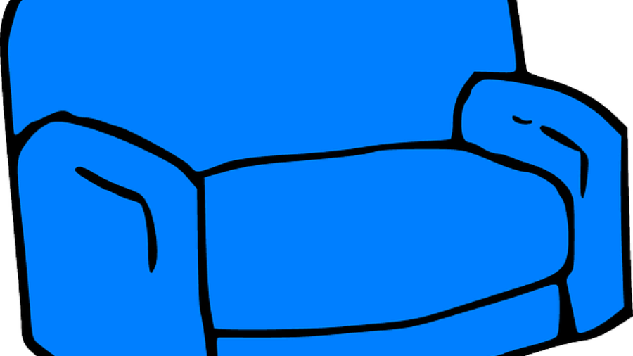 Blaues Mini Sofa als Zeichnung