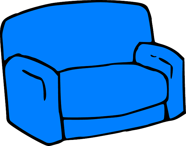 Blaues Mini Sofa als Zeichnung